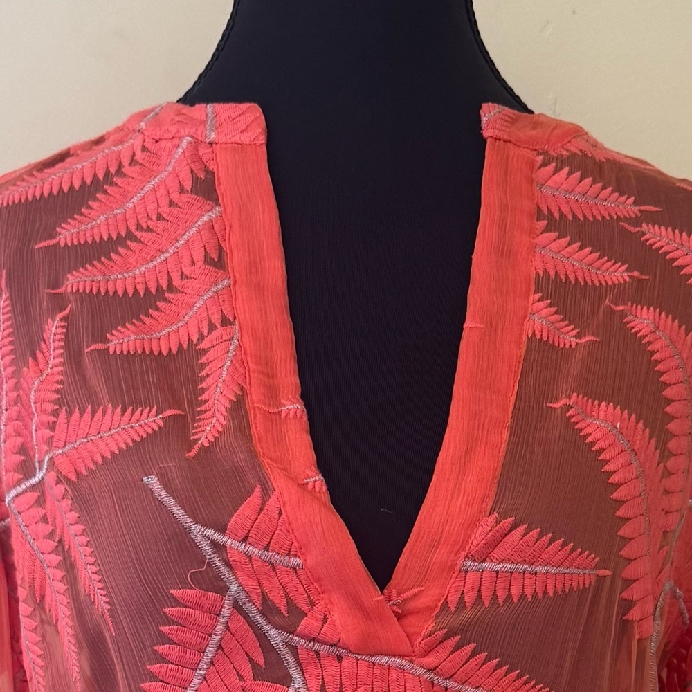 Alice + Olivia Women's 100% Silk Pullover Tunic Blouse, Coral Orange, Size XS/TP - Picture 7 of 13